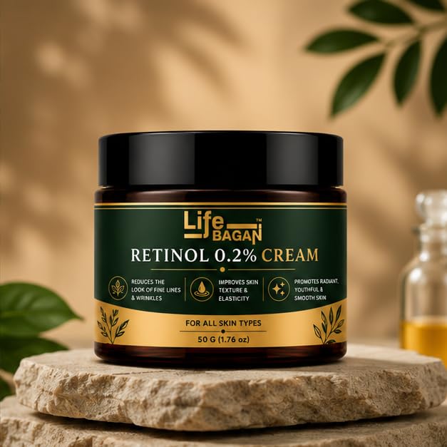 Life Bagan Retinol 0.2% Face Cream | Night Care Moisturizing Face Cream for Smooth & Healthy-Looking Skin | Lightweight Non-Greasy Formula | Suitable for All Skin Types | 50g