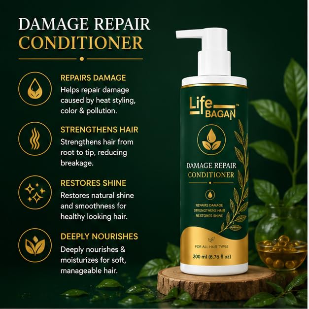 Life Bagan Damage Repair Conditioner | Hair Conditioner for Soft, Smooth & Manageable Hair | Daily Hair Care Formula | Suitable for All Hair Types | 200ml