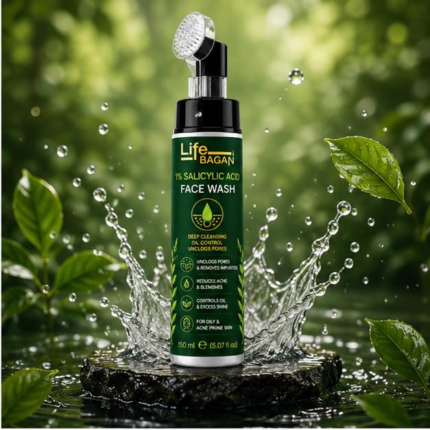Life Bagan 1% Salicylic Acid Face Wash | Deep Cleansing Face Wash for Oily & Acne-Prone Skin | Helps Remove Excess Oil & Impurities | Daily Facial Cleanser | 150ml