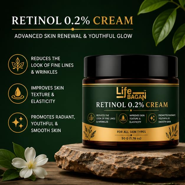 Life Bagan Retinol 0.2% Face Cream | Night Care Moisturizing Face Cream for Smooth & Healthy-Looking Skin | Lightweight Non-Greasy Formula | Suitable for All Skin Types | 50g