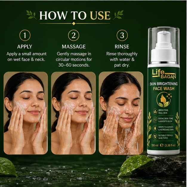 Life Bagan Skin Brightening Face Wash | Gentle Daily Facial Cleanser for Fresh & Radiant-Looking Skin | Removes Dirt, Oil & Impurities | Suitable for All Skin Types | 100ml