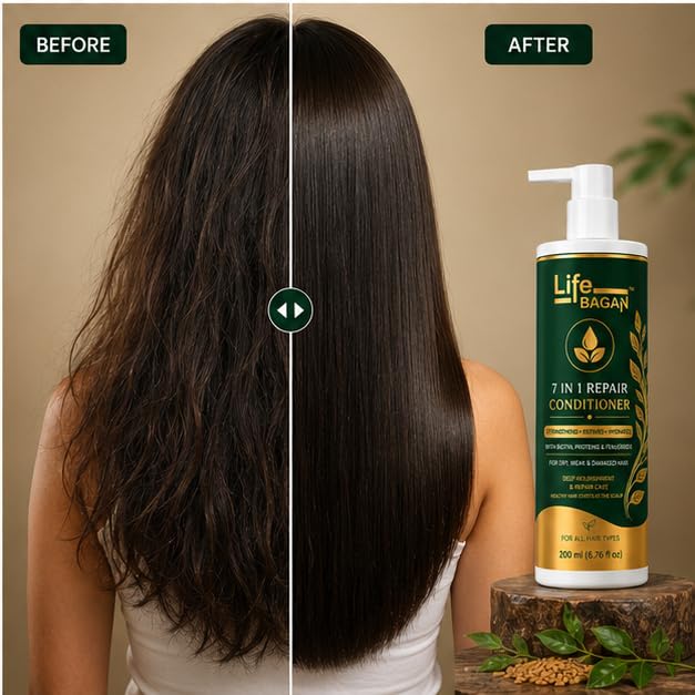 Life Bagan 7 in 1 Repair Conditioner for Dry, Damaged & Frizzy Hair | Deep Nourishing Hair Conditioner | Helps Reduce Hair Breakage, Improves Manageability & Adds Shine | For All Hair Types | 200 ml