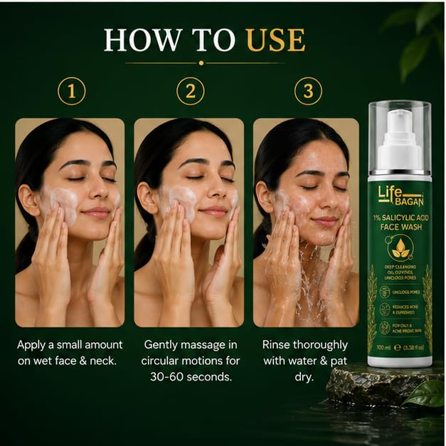 Life Bagan 1% Salicylic Acid Face Wash | Deep Cleansing Face Wash for Oily & Acne-Prone Skin | Helps Remove Excess Oil & Impurities | Daily Facial Cleanser | 100ml
