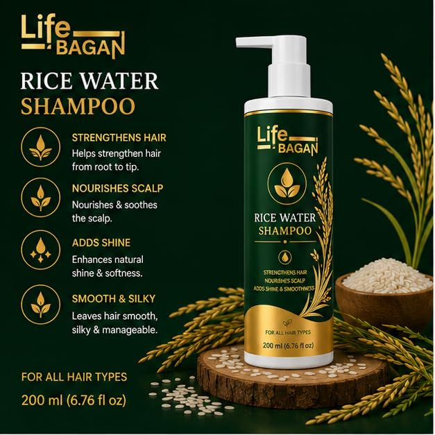 Life Bagan Rice Water Shampoo | Gentle Hair Cleanser for Soft, Smooth & Healthy-Looking Hair | Daily Hair Care Formula | Suitable for All Hair Types | 200ml