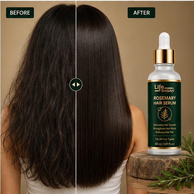 Life Bagan Rosemary Hair Serum | Lightweight Hair & Scalp Serum for Nourished, Smoother & Healthier-Looking Hair | Non-Sticky Formula | Suitable for Men & Women | 30ml