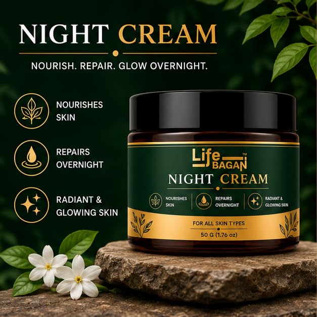 Life Bagan Night Cream for Face | Overnight Moisturizing & Nourishing Face Cream | Lightweight Night Care Formula for Soft & Healthy-Looking Skin | Suitable for All Skin Types | 50g