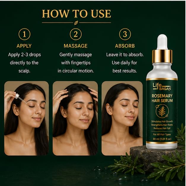 Life Bagan Rosemary Hair Serum | Lightweight Hair & Scalp Serum for Nourished, Smoother & Healthier-Looking Hair | Non-Sticky Formula | Suitable for Men & Women | 30ml