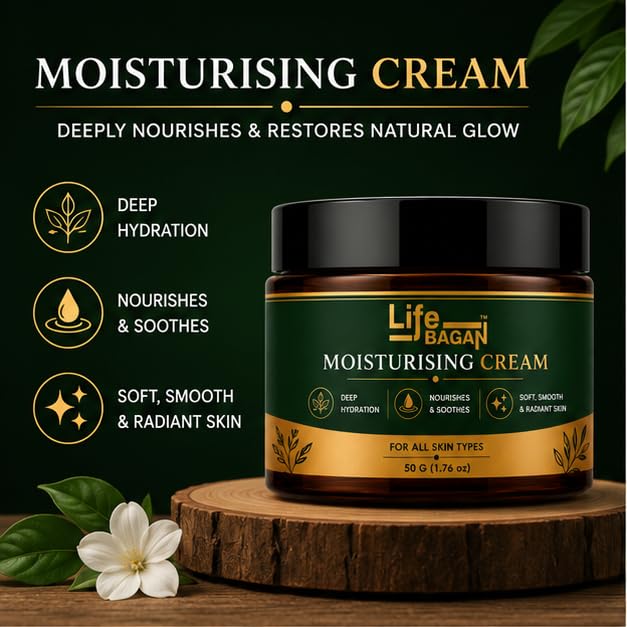 Life Bagan Moisturising Face Cream | Daily Moisturizer for Soft, Smooth & Healthy-Looking Skin | Lightweight Hydrating Formula | Suitable for All Skin Types | 50g