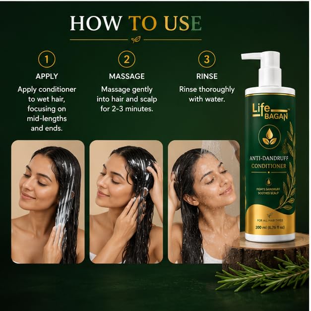 Life Bagan Anti Dandruff Conditioner | Hair Conditioner for Soft, Smooth & Manageable Hair | Daily Hair Care Formula | Suitable for All Hair Types | 200ml