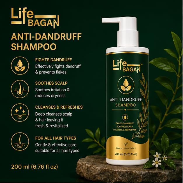 Life Bagan Anti Dandruff Shampoo | Gentle Hair & Scalp Cleanser for Fresh, Clean & Healthy-Looking Hair | Daily Hair Care Formula | Suitable for All Hair Types | 200ml