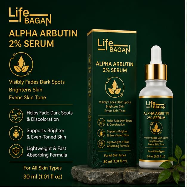 Life Bagan Alpha Arbutin 2% Face Serum | Lightweight Daily Facial Serum for Even-Looking & Healthy-Looking Skin | Fast Absorbing Formula | Suitable for All Skin Types | 30ml