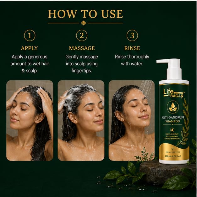 Life Bagan Anti Dandruff Shampoo | Gentle Hair & Scalp Cleanser for Fresh, Clean & Healthy-Looking Hair | Daily Hair Care Formula | Suitable for All Hair Types | 200ml
