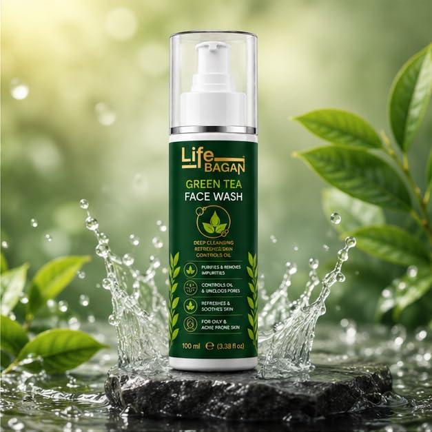 Life Bagan Green Tea Face Wash | Gentle Daily Facial Cleanser for Refreshing & Cleansing Skin | Removes Dirt, Oil & Impurities | Suitable for All Skin Types | 100ml