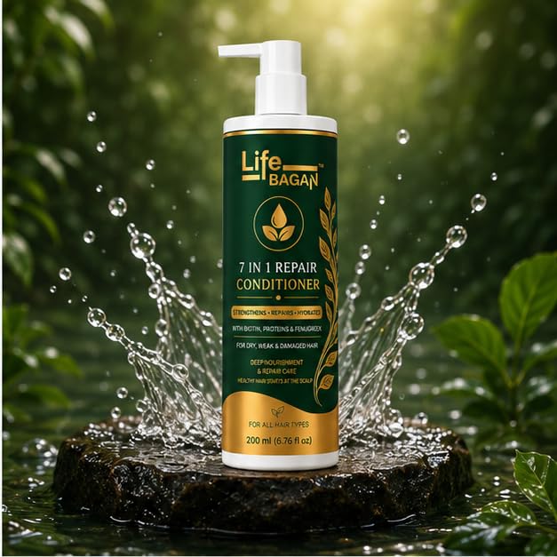 Life Bagan 7 in 1 Repair Conditioner for Dry, Damaged & Frizzy Hair | Deep Nourishing Hair Conditioner | Helps Reduce Hair Breakage, Improves Manageability & Adds Shine | For All Hair Types | 200 ml