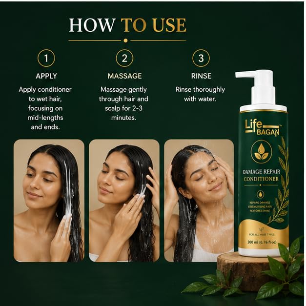 Life Bagan Damage Repair Conditioner | Hair Conditioner for Soft, Smooth & Manageable Hair | Daily Hair Care Formula | Suitable for All Hair Types | 200ml