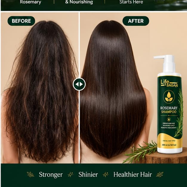 Life Bagan Rosemary Shampoo | Gentle Hair & Scalp Cleanser for Soft, Smooth & Healthy-Looking Hair | Daily Hair Care Formula | Suitable for All Hair Types | 200ml
