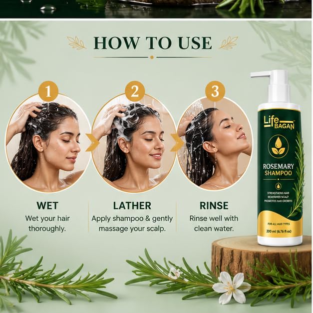 Life Bagan Rosemary Shampoo | Gentle Hair & Scalp Cleanser for Soft, Smooth & Healthy-Looking Hair | Daily Hair Care Formula | Suitable for All Hair Types | 200ml