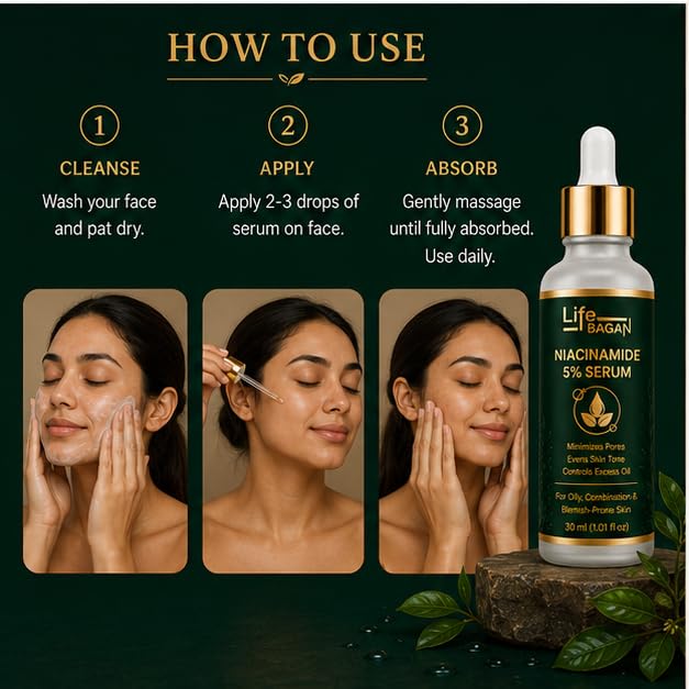 Life Bagan Niacinamide 10% Face Serum | Lightweight Daily Facial Serum for Smooth, Fresh & Healthy-Looking Skin | Fast Absorbing Formula | Suitable for All Skin Types | 30ml