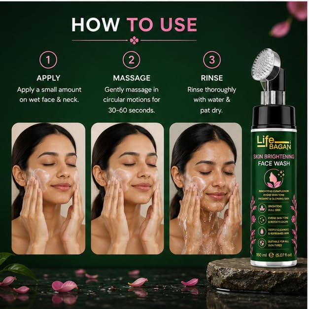 Life Bagan Skin Brightening Face Wash | Gentle Daily Facial Cleanser for Fresh & Radiant-Looking Skin | Removes Dirt, Oil & Impurities | Suitable for All Skin Types | 150ml