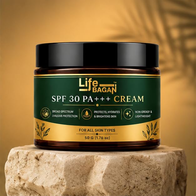 Life Bagan SPF 30 PA+++ Face Cream | Broad Spectrum UVA/UVB Protection | Lightweight Daily Face Cream for Healthy-Looking Skin | Non-Greasy Formula | Suitable for All Skin Types | 50g