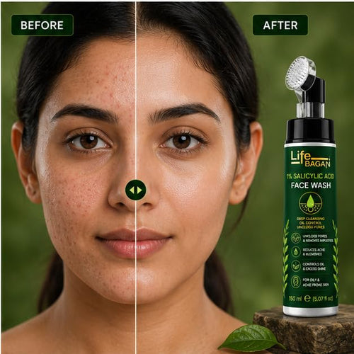 Life Bagan 1% Salicylic Acid Face Wash | Deep Cleansing Face Wash for Oily & Acne-Prone Skin | Helps Remove Excess Oil & Impurities | Daily Facial Cleanser | 150ml