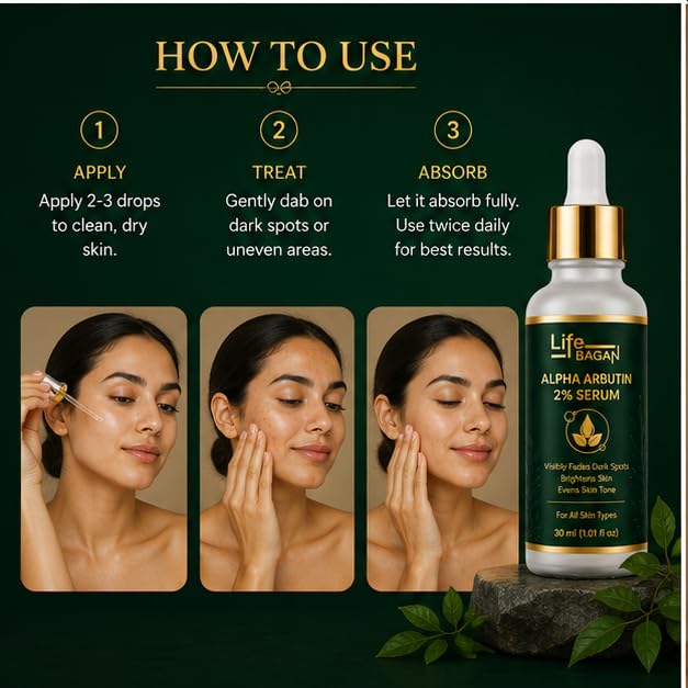 Life Bagan Alpha Arbutin 2% Face Serum | Lightweight Daily Facial Serum for Even-Looking & Healthy-Looking Skin | Fast Absorbing Formula | Suitable for All Skin Types | 30ml