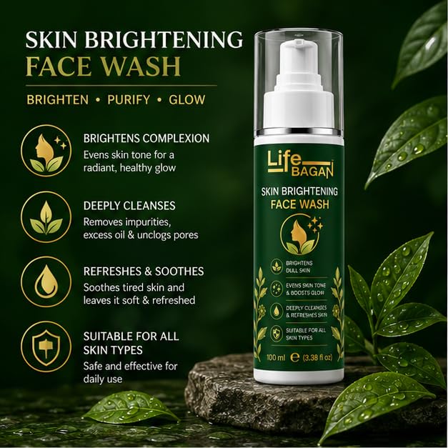 Life Bagan Skin Brightening Face Wash | Gentle Daily Facial Cleanser for Fresh & Radiant-Looking Skin | Removes Dirt, Oil & Impurities | Suitable for All Skin Types | 100ml