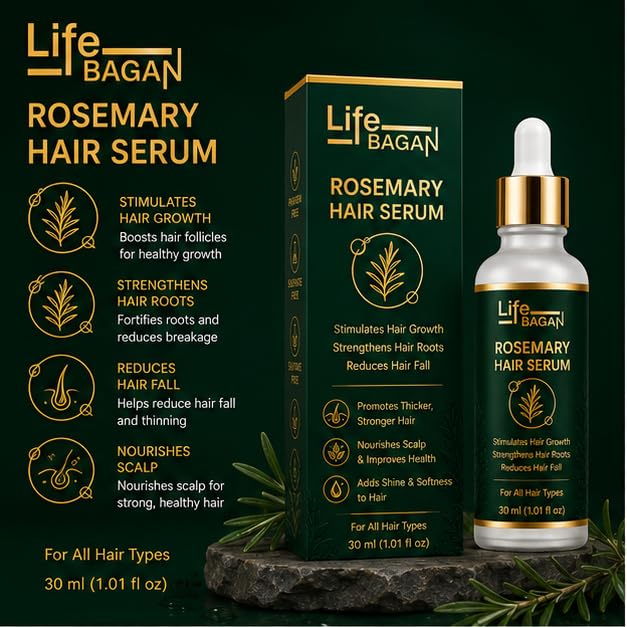 Life Bagan Rosemary Hair Serum | Lightweight Hair & Scalp Serum for Nourished, Smoother & Healthier-Looking Hair | Non-Sticky Formula | Suitable for Men & Women | 30ml