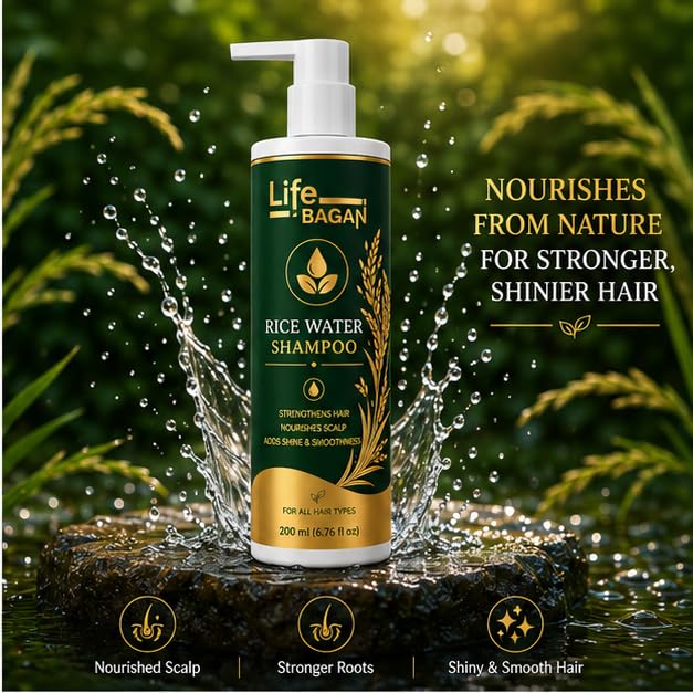 Life Bagan Rice Water Shampoo | Gentle Hair Cleanser for Soft, Smooth & Healthy-Looking Hair | Daily Hair Care Formula | Suitable for All Hair Types | 200ml