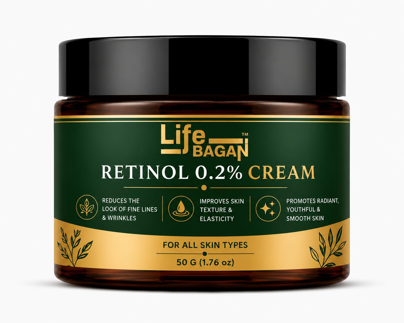 Life Bagan Retinol 0.2% Face Cream | Night Care Moisturizing Face Cream for Smooth & Healthy-Looking Skin | Lightweight Non-Greasy Formula | Suitable for All Skin Types | 50g