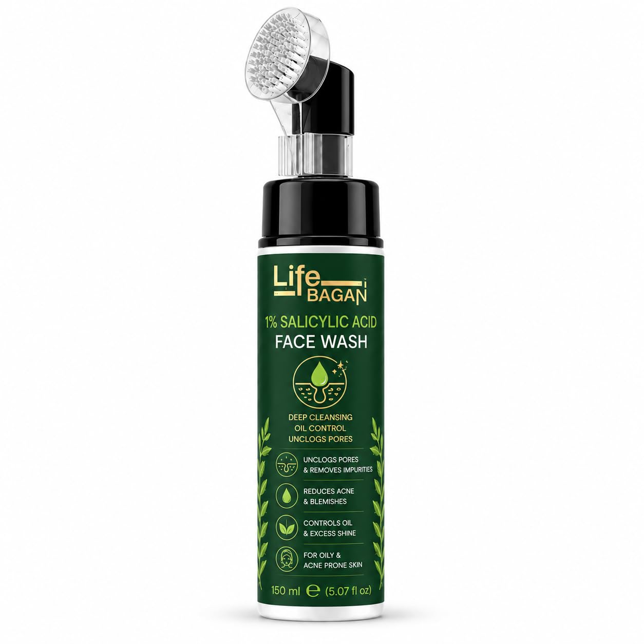 Life Bagan 1% Salicylic Acid Face Wash | Deep Cleansing Face Wash for Oily & Acne-Prone Skin | Helps Remove Excess Oil & Impurities | Daily Facial Cleanser | 150ml