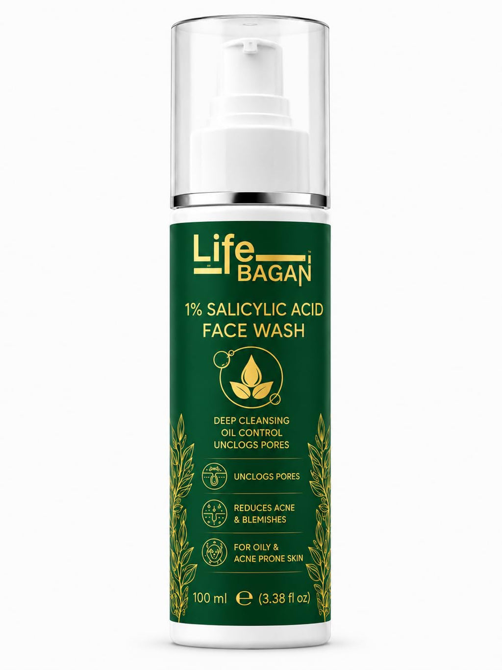 Life Bagan 1% Salicylic Acid Face Wash | Deep Cleansing Face Wash for Oily & Acne-Prone Skin | Helps Remove Excess Oil & Impurities | Daily Facial Cleanser | 100ml