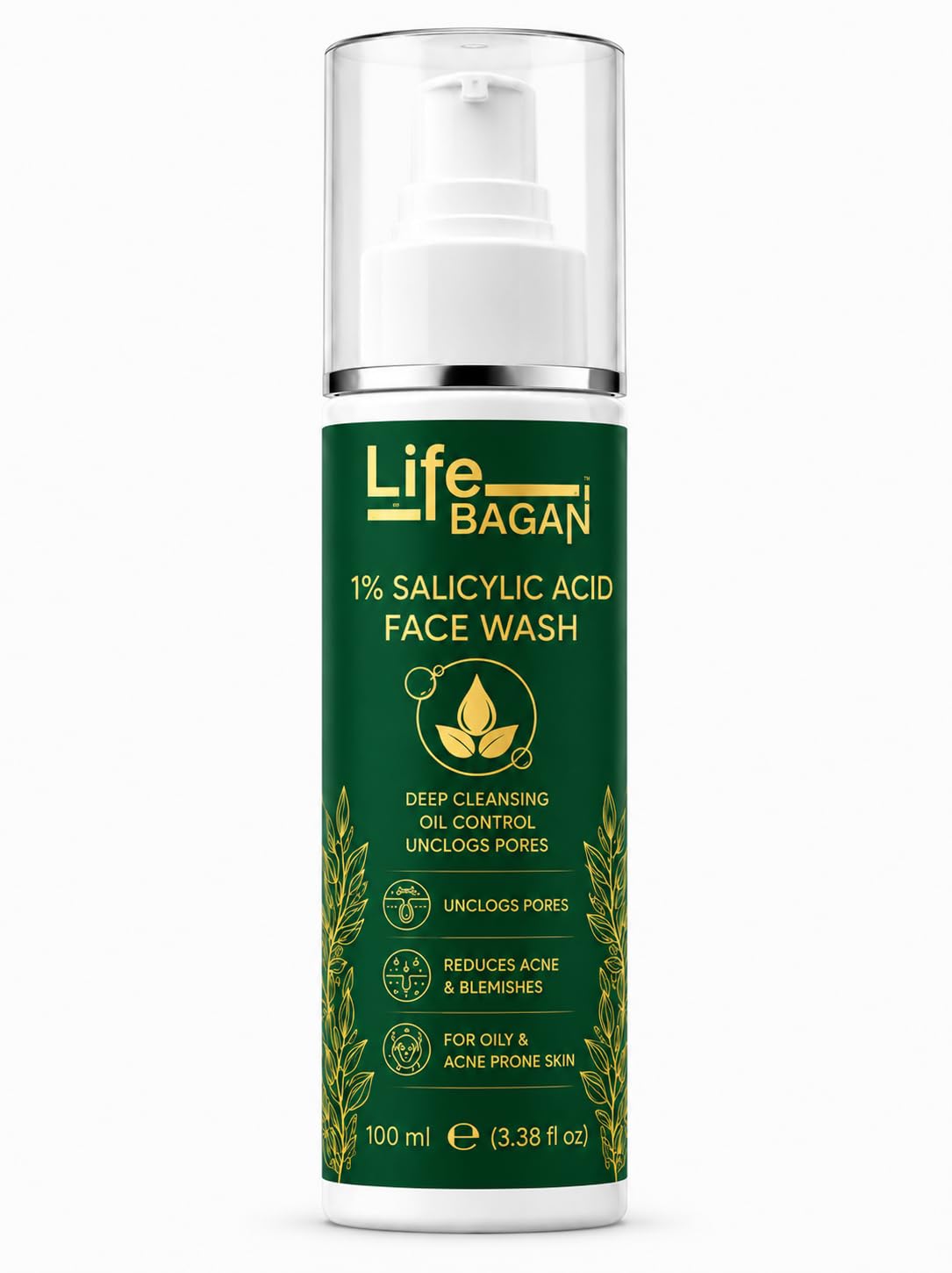 Life Bagan 1% Salicylic Acid Face Wash | Deep Cleansing Face Wash for Oily & Acne-Prone Skin | Helps Remove Excess Oil & Impurities | Daily Facial Cleanser | 100ml