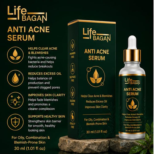 Life Bagan Anti Acne Face Serum | Lightweight Daily Facial Serum for Clearer-Looking & Balanced Skin | Fast Absorbing Non-Greasy Formula | Suitable for Oily & Combination Skin | 30ml