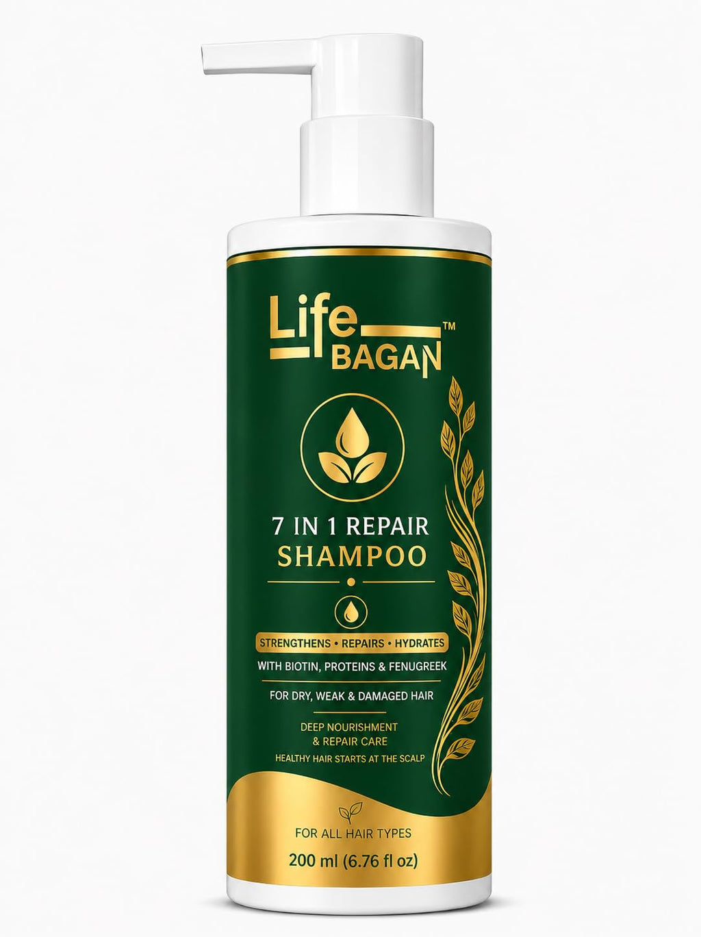 Life Bagan 7 in 1 Repair Shampoo | Gentle Hair Cleanser for Soft, Smooth & Healthy-Looking Hair | Daily Hair Care Formula | Suitable for All Hair Types | 200ml