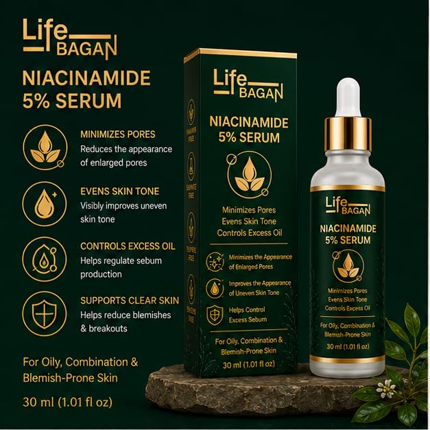 Life Bagan Niacinamide 10% Face Serum | Lightweight Daily Facial Serum for Smooth, Fresh & Healthy-Looking Skin | Fast Absorbing Formula | Suitable for All Skin Types | 30ml