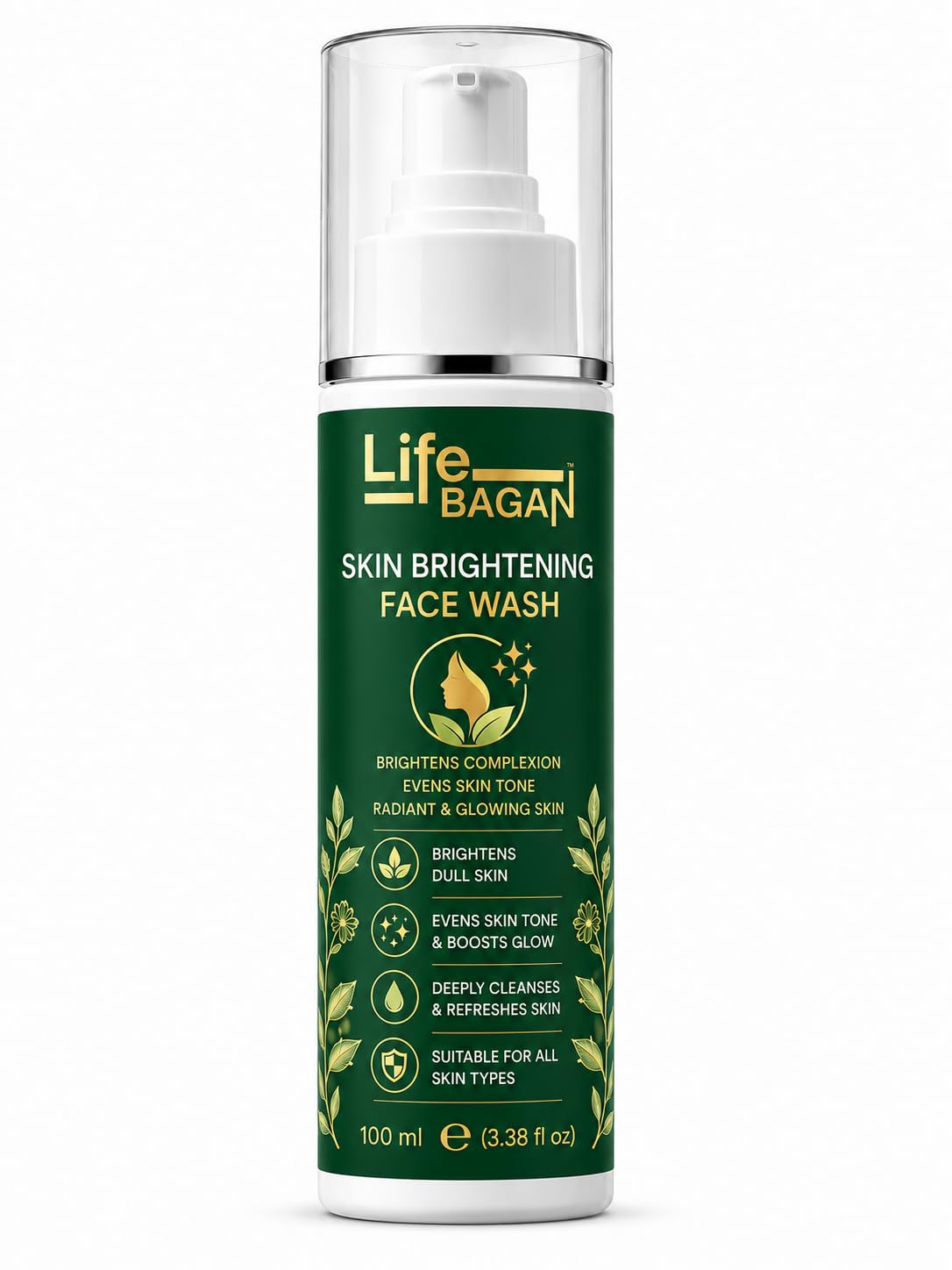 Life Bagan Skin Brightening Face Wash | Gentle Daily Facial Cleanser for Fresh & Radiant-Looking Skin | Removes Dirt, Oil & Impurities | Suitable for All Skin Types | 100ml