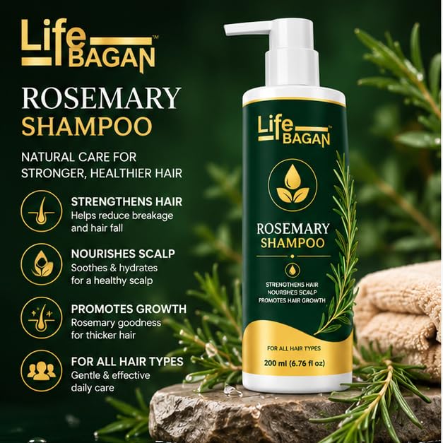 Life Bagan Rosemary Shampoo | Gentle Hair & Scalp Cleanser for Soft, Smooth & Healthy-Looking Hair | Daily Hair Care Formula | Suitable for All Hair Types | 200ml